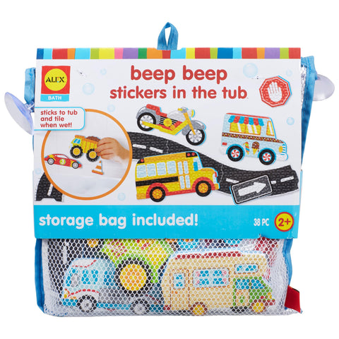 Alex Toys Foam Bath Stickers for Toddlers, 38-Piece Vehicle Tub Stickers Stick to Tub Wall - Foam Bath Toys for Kids Ages 1-3 Toddler Bath Toys for Boys Cars Trucks Bus, Mesh Storage Bag