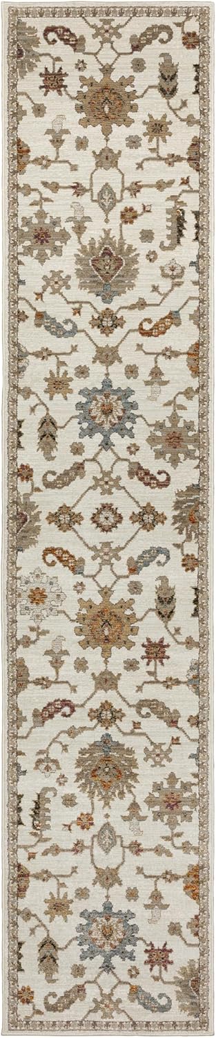 Oriental Weavers Andorra Area Rug - 2419B - 2'6" x 12' - in Ivory/Multi - Vintage Inspired, Stain Resistant, Family and Pet Friendly, Entryway, Hallway Runner Rug