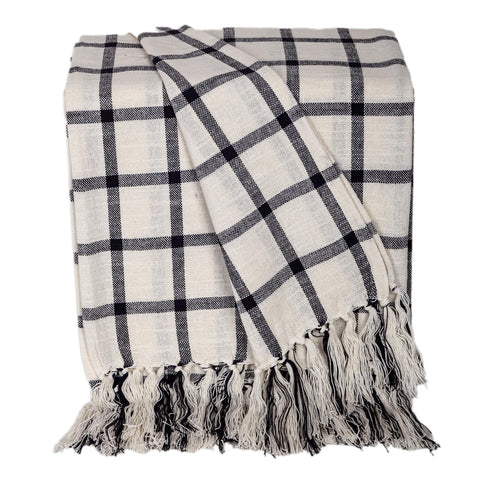 Parkland Collection Premium Charcoal/White Cotton Throw with Tassels from