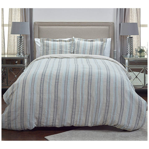 Rizzy Home | BT4229 | Duvet | 98"x98" Gray/Blue/Neutral Stripe
