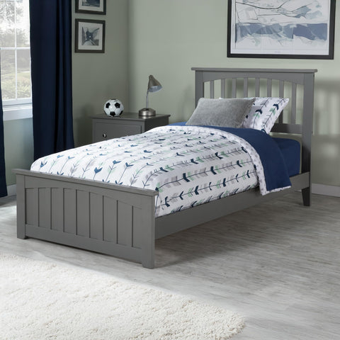 AFI, Mission Twin Size Bed with Matching Foot Board and Attachable USB Charger, Grey