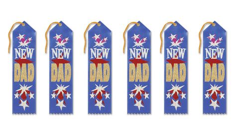 Beistle New Dad Award Ribbons, 2 by 8-Inch, 6-Pack