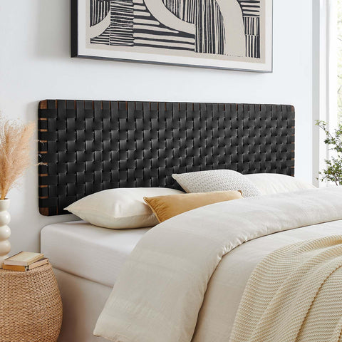 Modway Sparta Vegan Leather Weave King Headboard in Walnut Black, Faux Leather King Headboard Only with Wall Mount Design for Primary Bedroom or Guest Room