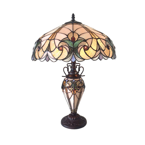 Chloe Lighting Liaison Tiffany-Style 3 Light Victorian Double Lit Table Lamp 18" Shade