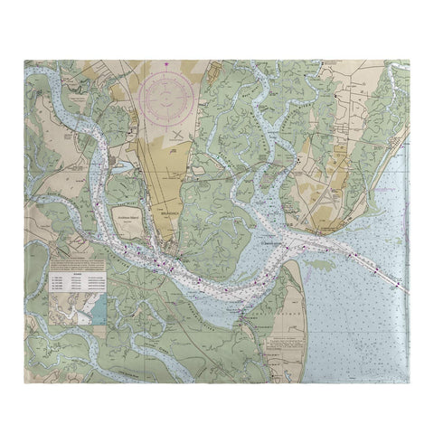 Betsy Drake St Simons Sound, GA Nautical Map Fleece Throw Blanket 60 X 50 Inches