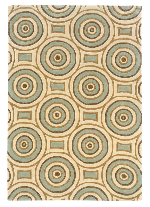Linon Rugs Trio Rectangular Area Rug in Cream and Aqua-5' x 7' - 5' x 7'