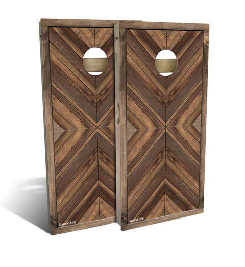 Skip's Garage Natural Multi Wood Chevron Cornhole Set - Premium 2x4 (Corn Bags) - Include Hole Lights