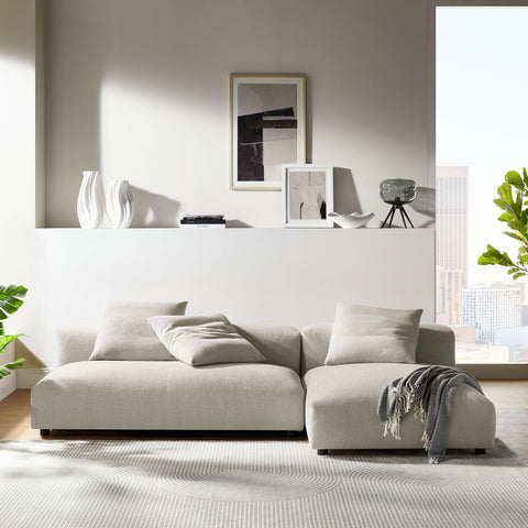 Modway Solace Modular Fabric Sectional Sofa with Chaise in Linen - Comfy Upholstered Deep Seat Sofa - Modern L-Shaped 2-Piece Sectional Sofa Set - 3 Seater Sofa for Living Room