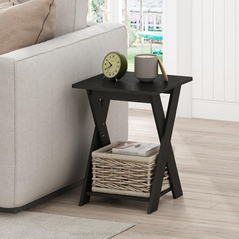 Furinno Modern Side Table, X-Legs End Table with Open Shelf, Criss-Crossed Night Stand, Bedside Table, Easy Assembly, for Living Room, Bedroom, Black Espresso