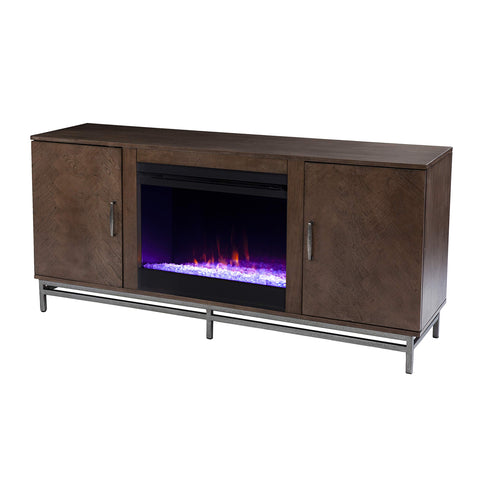 SEI Furniture Dibbonly Electric Fireplace TV Stand for TVs up to 56 Inches with Color Changing LED Flame, Brown