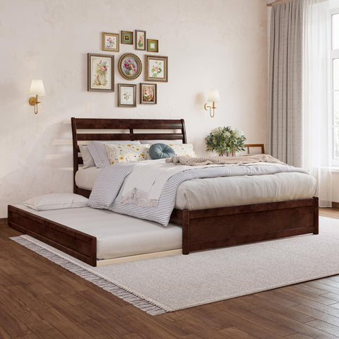 AFI, Emelie Full Platform Bed with Panel Footboard and Twin Trundle, Walnut