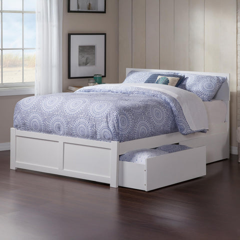 AFI Orlando Full Size Platform Bed with Footboard & Storage Drawers in White