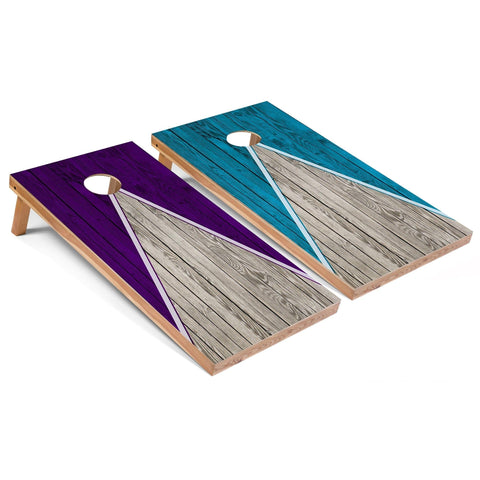 Skip's Garage Purple and Turquoise Pyramid All-Weather Cornhole Boards - PVC - Include CASE + Hole Lights