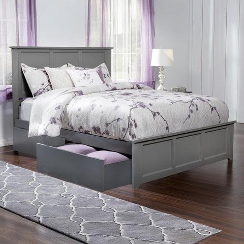 AFI, Madison Queen Platform Bed with Matching Footboard & Storage Drawers, Grey