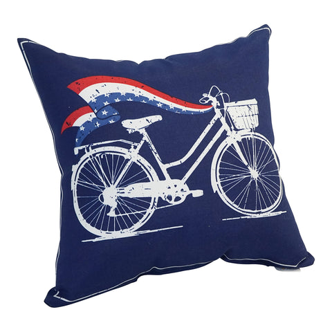 Blazing Needles Outdoor Reversible Square Throw Pillow, 17", Patriotic Bike