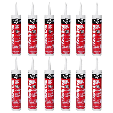 12 Pack of 10.1 oz Dap 18002 Kwik Seal White Kitchen And Bath Adhesive Caulk