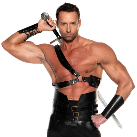 UNDERWRAPS Faux Leather Sword Holster - Black Faux Leather Back Sling with Metal Buckle, Warrior Viking Knight Medieval Renaissance Accessories Sword Belt Size (Adult One Size)