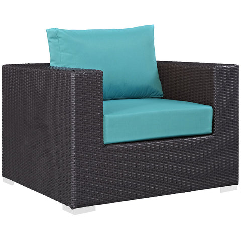 Modway Convene Wicker Rattan Outdoor Patio Armchair in Espresso Turquoise