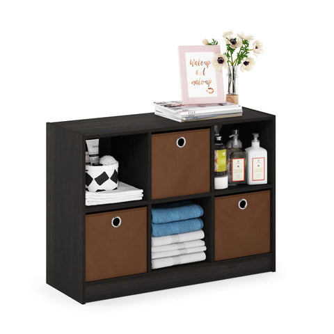 Furinno Basic 3x2 Cube Storage Bookcase Organizer with Bins, Espresso/Brown