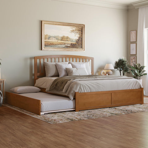 AFI Richmond King Solid Wood Platform Bed with Footboard & Twin XL Trundle in Light Toffee