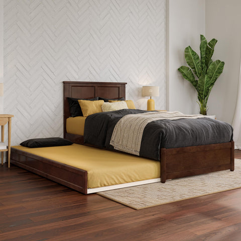 AFI, Felicity Twin XL Platform Bed with Panel Footboard and Twin XL Trundle, Walnut
