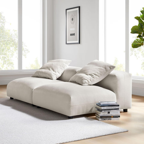 Modway Solace Fabric Upholstered 2-Piece Modular Sofa in Salt - Comfy Upholstered Deep Seat Loveseat - Modern 2-Seat Armless Sectional Chairs - Oversized Loveseat Set for Living Room