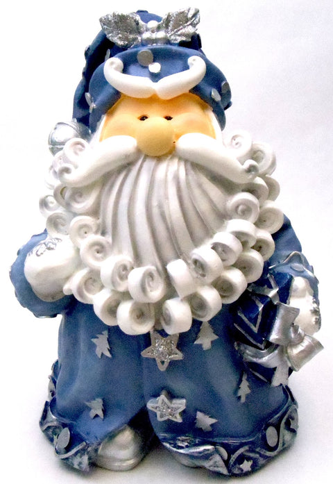 1256522B - 8" Curly Beard Resin Blue Glitter Santa Statue with Silver Bell & Gift