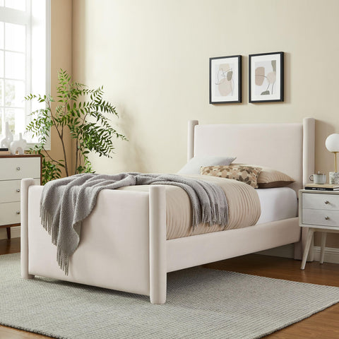 Modway Rael Twin Platform Bed Frame with Upholstered Headboard and Footboard in Alabaster