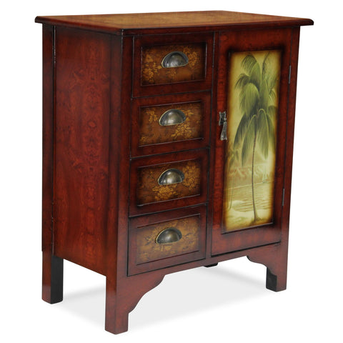 Cheung's Wooden 4-Drawer and 1-Door Palm Cabinet