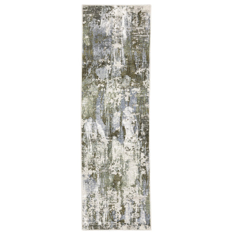 Oriental Weavers Caravan Area Rug - 2060F - 2'3" x 7'6" - in Green/Blue - Modern Style, Stain Resistant, Family and Pet Friendly, Entryway, Hallway Runner Rug