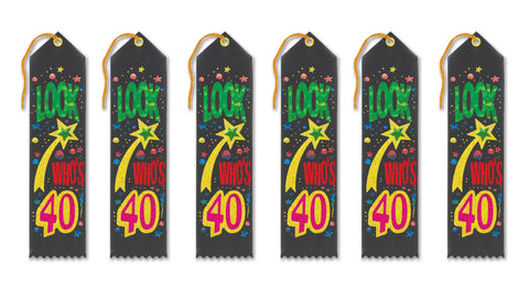 Beistle 6-Pack Look Who's 40 Award Ribbon, 2-Inch by 8-Inch
