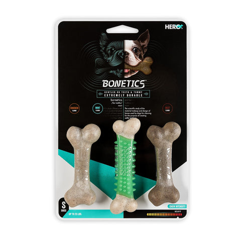 Hero Bonetics Femur & Dental Bones - Dog and Puppy Bones for Aggresive Chewers - Designed for Small Dogs Up to 25 lbs - Chicken, Mint and Beef Flavored (Pack of 3)