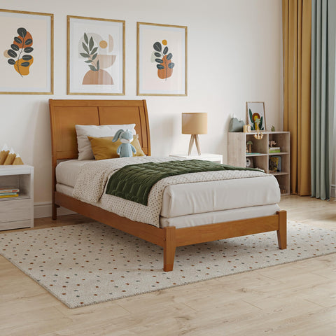 AFI, Portland Twin Foundation Bed with Attachable USB Charger, Light Toffee