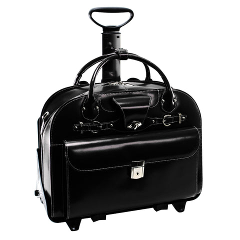 McKlein ROSEVILLE, Top Grain Cowhide Leather, 15" Leather Detachable -Wheeled Ladies' Laptop/Computer & Tablet Business Briefcase Bag/Women's Rolling Overnight Travel Bag, Removable trolley case