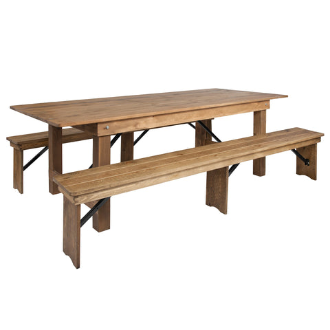 Flash Furniture HERCULES Series 8' x 40'' Antique Rustic Folding Farm Table and Two Bench Set