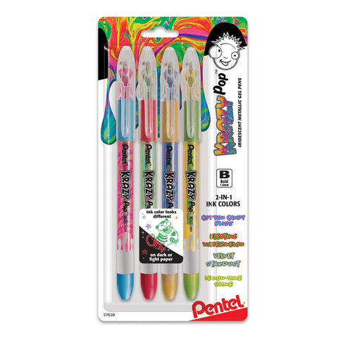 Pentel Krazy POP Beauty Beauty Iridescent Gel Pen, (1.0mm) Bold Line, Assorted Ink, Pack of 4 (K91BP4M3)