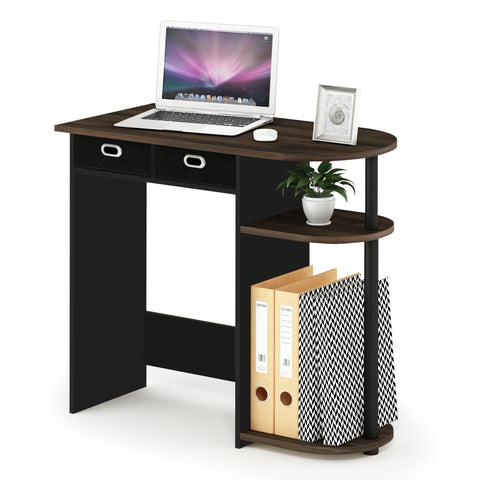 Furinno GO GREEN Desk, 31.5" Wide Gaming Desk with 2 Side Shelves and Storage Bins, Computer Desk, Office Desk for Home Office, Study Room, Dorm, Bedroom, Columbia Walnut