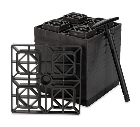 Camco Fasten Camper/RV Leveling Blocks - Features Interlocking Design for Customizable Height - Carrying Handle Twists to Secure Blocks for RV Storage - 8.5” x 8.5” x 1”, Brown, 10-Pack (21024)