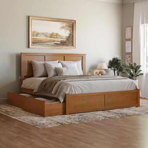 AFI, Madison King Platform Bed with Footboard and Storage Drawers, Light Toffee