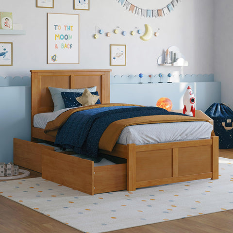 AFI, Madison Twin Platform Bed with Footboard and Storage Drawers, Light Toffee