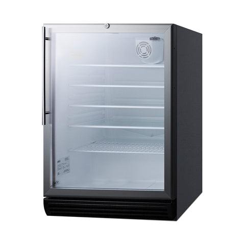 Summit SCR600BGLBIHVADA 24"" ADA Compliant Freestanding or Built-In Beverage Center with Vertical Handle 5.5 cu. ft. Capacity Reversible Door 4 Glass Shelves and R600a Refrigerant in Stainless Steel