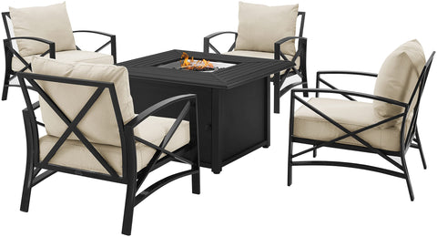 Kaplan 5Pc Outdoor Chair Set W/ Fire Table Oatmeal/Oil Rubbed Bronze - Dante Fire Table & 4 Arm Chairs