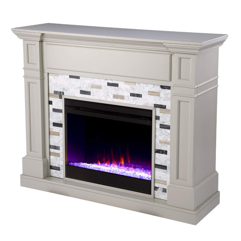 SEI Furniture Birkover Color Changing Electric Fireplace w/Marble Surround, Gray/Black/White