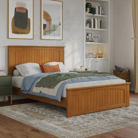 AFI Naples Full Solid Wood Low Profile Platform Bed with Matching Footboard in Light Toffee