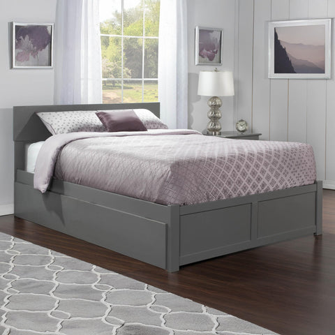 AFI Orlando Queen Size Platform Bed with Footboard & Twin XL Trundle in Grey
