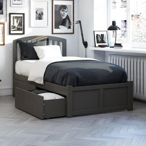 AFI Richmond Twin XL Size Platform Bed with Footboard & Storage Drawers in Grey
