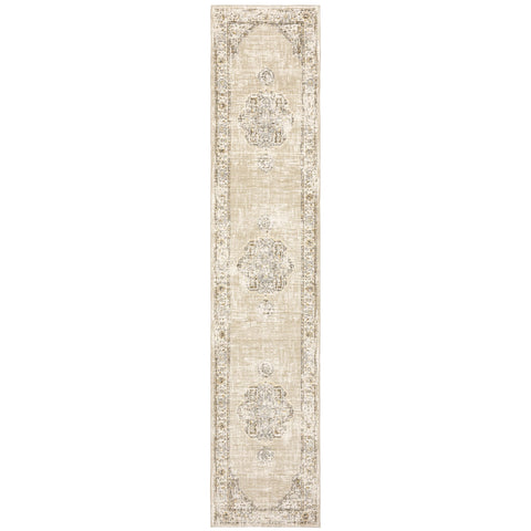 Oriental Weavers Andorra Area Rug - 303D0-2'6" x 12' - in Beige/Ivory - Vintage Inspired, Stain Resistant, Family and Pet Friendly, Entryway, Hallway Runner Rug
