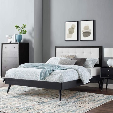 Modway MOD-6385-BLK-WHI Willow Queen Wood Platform Bed with Splayed Legs, Black White