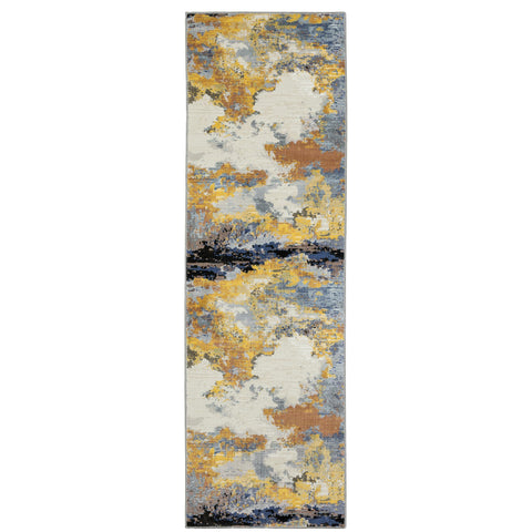 Oriental Weavers Caravan Area Rug - 530V8-2'3" x 7'6" - in Yellow/Blue - Modern Style, Stain Resistant, Family and Pet Friendly, Entryway, Hallway Runner Rug