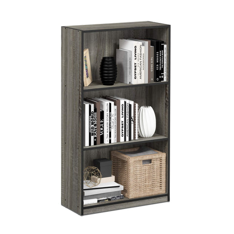 Furinno BASIC Book Shelf, 3-Tier Modern Bookshelf, Bookcase with Open Shelves, 9.3 x 21.8 x 39.5, for Living Room, Bedroom, Home Office, French Oak/Black